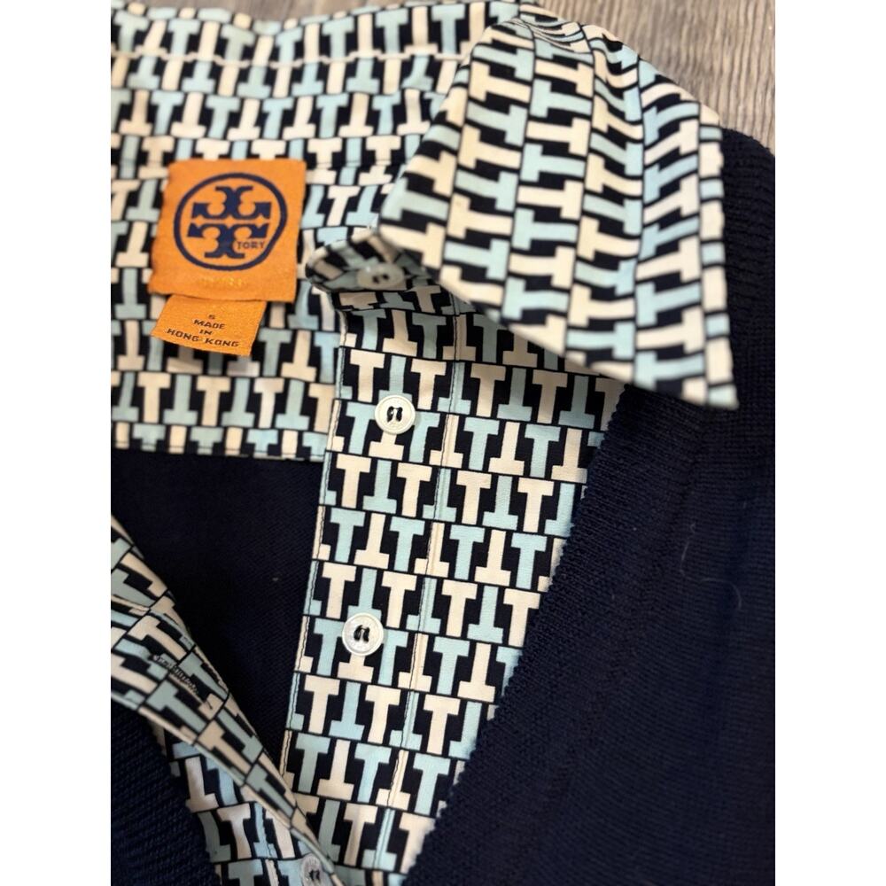 Tory Burch 100% Wool Layered Collar Sweater Womens Small Navy Preppy Golf - Picture 7 of 11